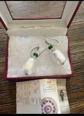 Corte Murrina Dreamy Venice Hand Blown Murano Glass Earrings - Silver and Green